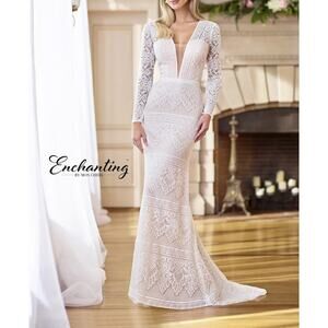 Enchanting by Mon Cherie NEW 218169 Bohemian Lace Wedding Gown Dress Size 10